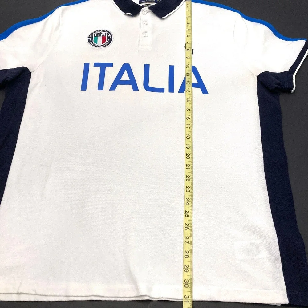 Polo Ralph Lauren Italia Shirt Mens 2XL Blue Big Pony Shirt Italy Cotton White